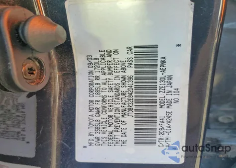 2004 Toyota Corolla Ce z USA, uszkodzony, nr VIN JTDBR32E842041396